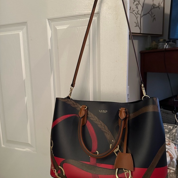 Lauren Ralph Lauren Leather Blue and Red Women's Bag - Picture 8 of 16
